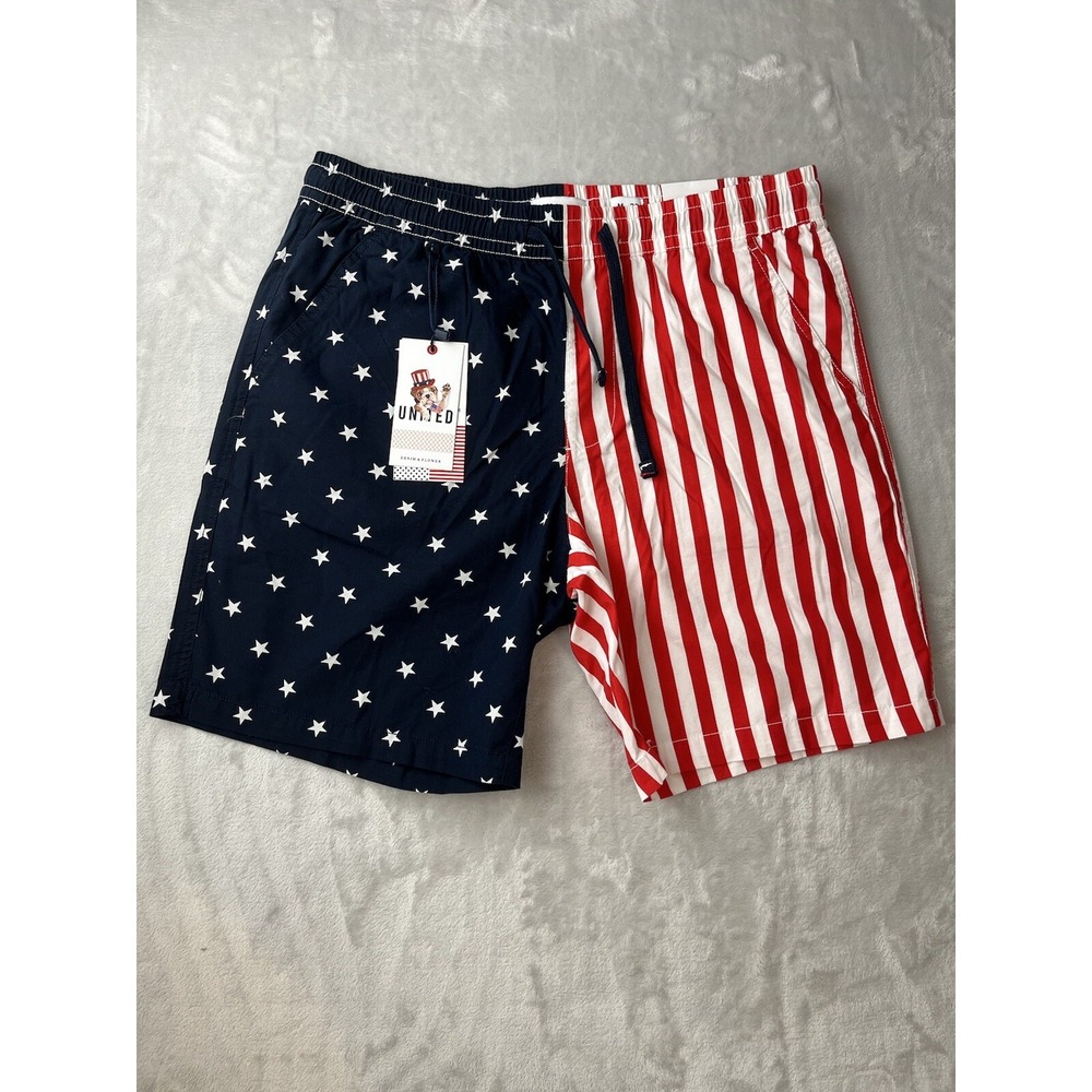 Denim & Flower Ricky Singh Shorts Men 32 Blue Red USA Flag Chino NWT
